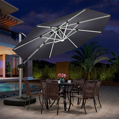 Patio Umbrella With Lights  Large Cantilever Umbrella Outdoor Shade Windproof Offset Umbrella Heavy Duty Sun Umbrella