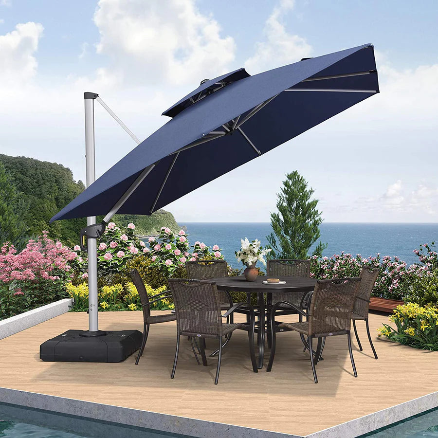 10'×10' Double Top Deluxe Sunbrella Square Patio Umbrella Offset Hanging Umbrella Cantilever Umbrella