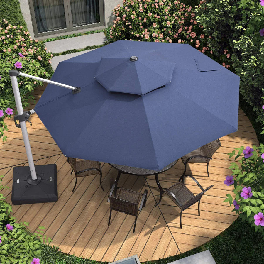 11 FT Double Top Deluxe Sunbrella Round Patio Umbrella Offset Hanging Umbrella Cantilever Umbrella