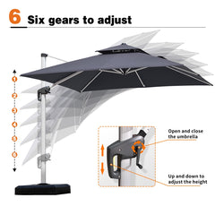 Patio Umbrella Outdoor Square Umbrella Large Cantilever Umbrella Windproof Offset Umbrella Heavy Duty Sun Umbrella